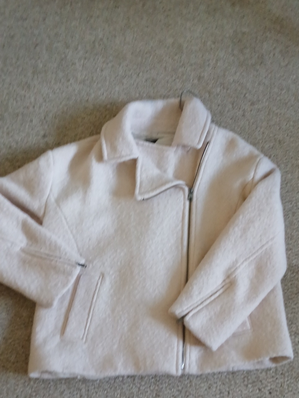 Aritzia Light Pink Wool-Blend Asymmetrical Zip Pea Coat